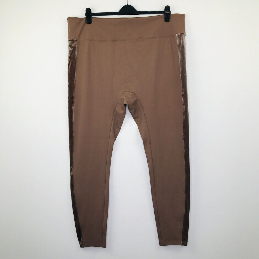 All Worthy Women's 3X Tall Leggings Taupe Velvet Side Stripe Pull On NWOT CD12